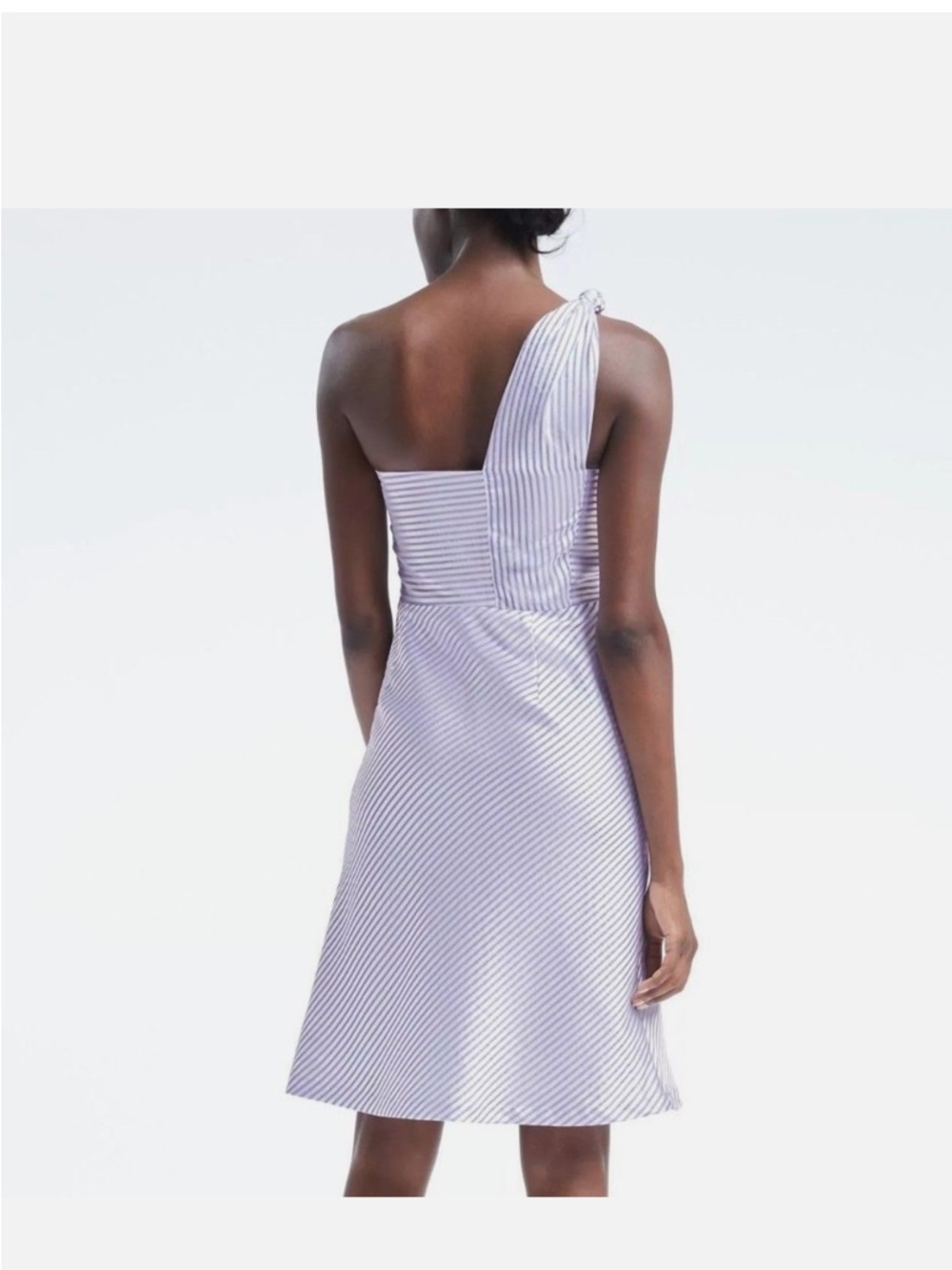 NWT BANANA REPUBLIC Sz8 ONE SHOULDER FIT & FLARE SATIN DRESS STRIPE BLUE - Picture 5 of 5